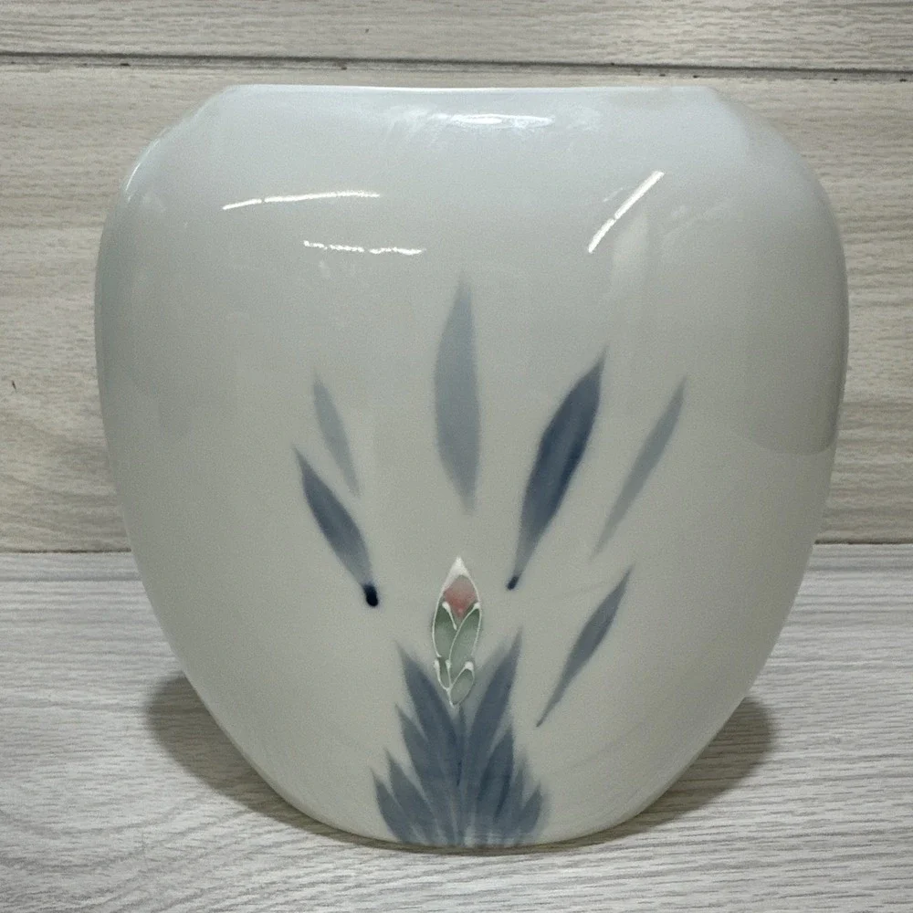 Floral Pillow Vase Japan Embossed Flower Pink Green Blue Design 7.25 x 7 x 3